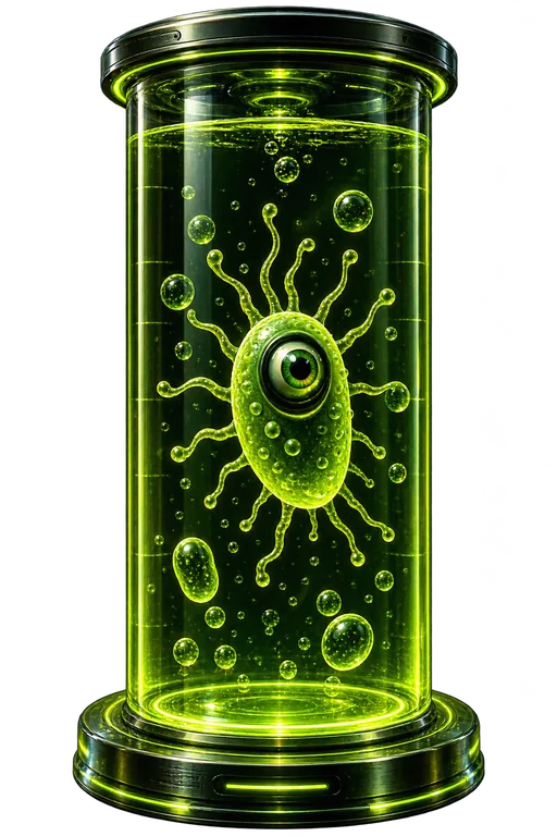 Glowing plankton inside a laboratory specimen tube